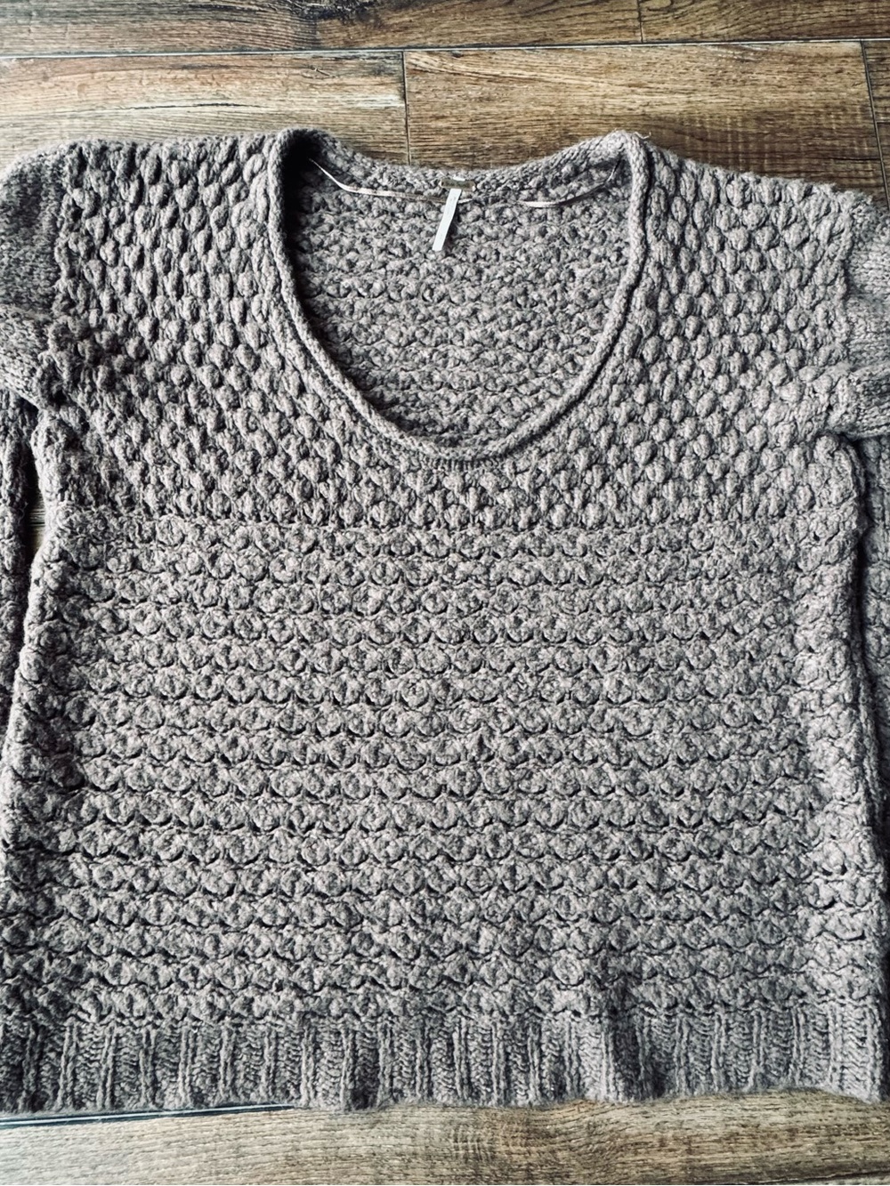 Women's Free People Textured Crochet Knit Sweater Brown